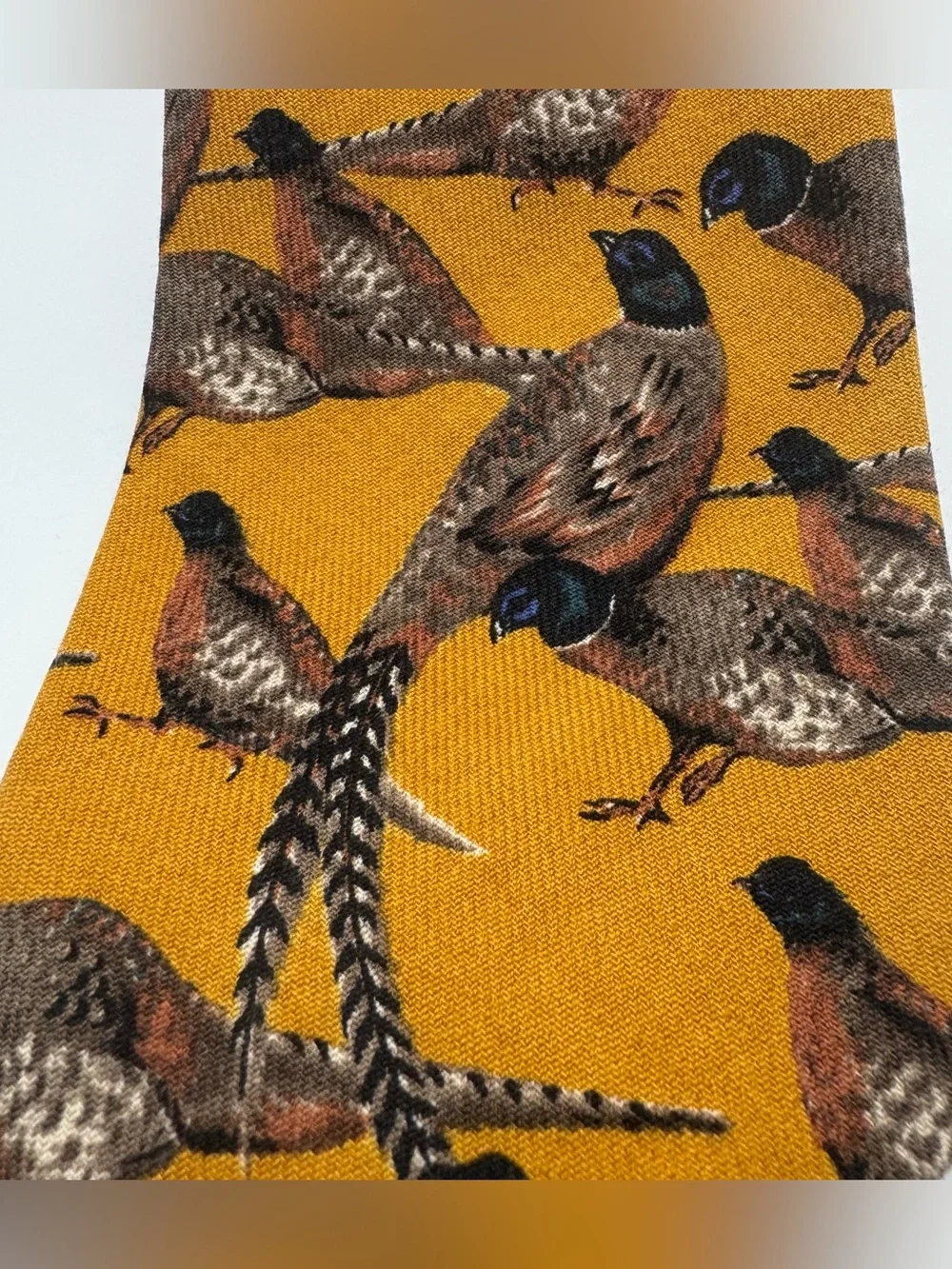 Vintage Robert Talbott Pheasant Necktie Mustard Gold Silk Wool Blend Hunting USA